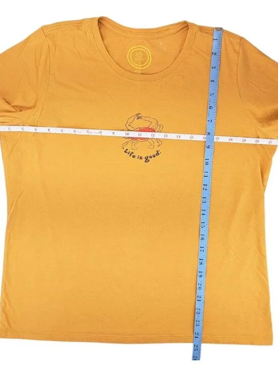 Life Is Good Women Size Large Yellow Crab Graphic T-Shirt Cotton Ocean Sea Life - Picture 10 of 10